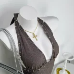 Summer Sleeveless Halter Dress Beaded Detail Sexy Style Perfect for Parties and Events Ready to