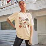 Cotton Short Sleeve T Shirt Smile Print Casual Style Comfortable Fit Ready to Ship Wholesale Ava