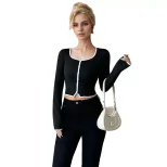 Womens Slim Fit Long Sleeve Crop Top Elegant Stylish Comfortable Perfect for Spring Summer Occas