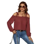 Summer Loose Knit Top Round Neck Long Sleeve Lightweight Fabric Casual Wear for Women Wholesale