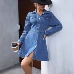 Long Sleeve Denim Dress Waist Defined Casual Style Perfect for Spring and Summer Wholesale Avail