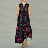 Fashionable Deep V Neck Printed Maxi Dress Sleeveless Trendy Design Comfortable Fabric Perfect f
