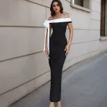 Off Shoulder Dress Elegant Fit Solid Color Summer Style with Flowing Straps Wholesale Womens Fas