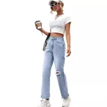 Casual Ripped Straight Leg Jeans for Women Versatile Style Comfortable Fit Trendy Design Perfect