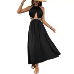 Bohemian Style Hollow Out Maxi Dress Ethnic Pattern Woven Strap Details Elegant Summer Wear Whol
