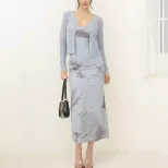 French Style Fishtail Dress Set Elegant Slim Fit Adjustable Spaghetti Straps Cardigan Included P