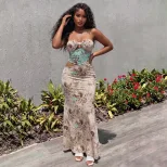 Summer Womens Dress Fashionable Floral Print Unique Patchwork Sexy Hollow Out Bodycon Fit Perfec