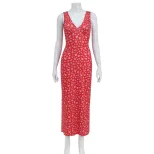 Vintage French Style Sleeveless V Neck Floral Summer Dress Sexy Beachwear for Women Lightweight