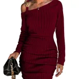 Elegant Womens Midi Dress Asymmetrical Neckline Chic Design Spring Summer Style Wholesale Availa