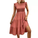 Summer Casual Ruffle Bodycon Dress in Solid Color for Vacation Available in Redwood Wholesale Sizes S to XL
