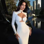 Elegant Hollow Design Long Sleeve Bodycon Dress High Quality Fabric Solid Color Slim Fit Perfect