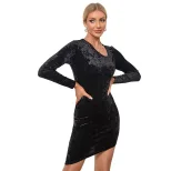 Velvet Mini Party Dress Slim Fit Long Sleeve Elegant Style Spring Summer Collection Wholesale Av