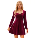 Elegant Burgundy Velvet Dress Slim Fit Short Length Spring Summer Style Wholesale Available cust