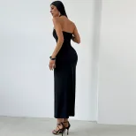 Summer High Waist Bodycon Maxi Dress Backless Halter Neck Solid Color Knitted Fabric Casual or E