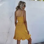 Floral Print Dress Asymmetrical Ruffle Hem Sleeveless Trendy Design Perfect for Summer Events Wh