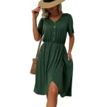 Summer Womens Dress V Neck Waist Defined Solid Color Side Slit Casual or Party Wear Wholesale Av