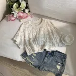 Lace Crochet Loose Fit T Shirt Round Neck Short Sleeve Elegant Design Casual Wear for Women Read