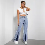 High Waisted Wide Leg Denim Pants Loose Fit Floor Length Casual Style Perfect for Everyday Wear