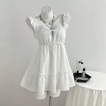 Summer Womens A Line Sleeveless Dress Ruffle Hem Lightweight Fabric Elegant Style Ready to Ship