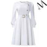 A Line Dress Long Sleeve High Waist Round Neck Solid Color Elegant Party Wear Wholesale Availabl