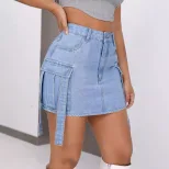 Fashionable Denim Midi Skirt Casual Style Belted Design Versatile for Everyday Wear Wholesale Av
