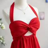 Red Backless Mini Dress Sexy Halter Neck Summer Fashion Lightweight Fabric Perfect for Parties a