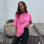 Loose Fit Womens T Shirt Summer Short Sleeve Washed Design Available in Multiple Colors Wholesale Supply