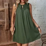 Sleeveless Lace Trim Dress Sweet Casual Style Solid Color Summer Fashion Available for Wholesale