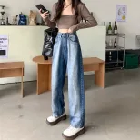 渐变色牛仔裤女宽松显瘦高腰阔腿拖地直筒设计感裤子2022春秋女装