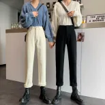 2023年春夏新款外穿牛仔裤女高腰宽松直筒裤显瘦九分裤哈伦老爹裤