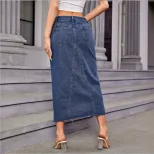 Denim Skirt High Split Casual Style Comfortable Fit Perfect for Summer Outings Wholesale Availab