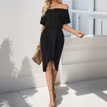 Summer Black Off Shoulder Bodycon Dress Elegant Fit Stylish Design Versatile for Parties or Casu
