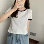 Slim Fit Short Sleeve T Shirt for Women Round Neck Color Block Design Casual Summer Wear
