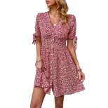 V Neck Floral Print Short Split Dress Summer Style Womens Casual Wear Wholesale Available privat