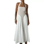 Color Block Halter Backless Maxi Dress Casual Vacation Style Comfortable Fit Available for Whole