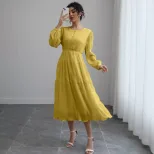 French Puff Sleeve Long Sleeve Dress Elegant Style Soft Fabric Autumn Colors Perfect for Tea Par