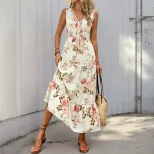 Elegant Floral Print Dress Summer Style Lace Trim European and American Design Wholesale Availab