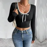 Fashionable Womens T Shirt Slim Fit Color Block Short Sleeve Spring Summer Style Wholesale Avail