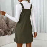 Corduroy Suspender Dress for Women Casual Simple Style Available in Green Khaki Coffee Wholesale Low MOQ