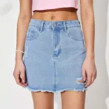 Denim Midi Skirt Distressed Design Unique Style Casual Wear Wholesale Available ready to ship