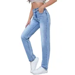 High Waisted Slim Fit Jeans Straight Leg Comfortable Stretch Fabric Flattering Design Casual Wea
