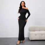 Off Shoulder Long Sleeve Dress Slim Fit Waist Defining Elegant Design Spring Summer Fashion Whol