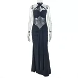 European Style Womens Bodycon Dress Solid Color Cross Neck Spliced Design Slim Fit Perfect for O