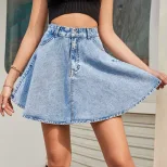 High Waisted Loose Fit Denim Skirt Casual Style Trendy Design Flattering Fit Perfect for Everyda