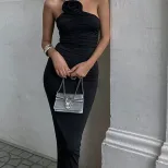 One Shoulder Floral Pleated Bodycon Dress Sexy Elegant Waist Defined Perfect for Parties and Eve