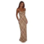 Womens Summer Dress Sexy Backless Design Stylish Plaid Pattern Bodycon Fit Available in Khaki Wholesale