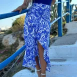 Vintage Paisley Print Asymmetrical Midi Skirt Retro Style Bohemian Vibe Perfect for Summer Whole
