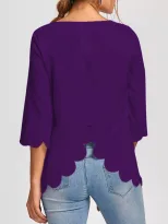 Casual Round Neck Short Sleeve T Shirt Solid Color Irregular Hem Floral Burnout Design Perfect f