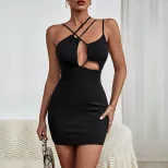 Summer Womens Black Hollow Out Bodycon Dress Adjustable Straps Slim Fit Elegant Style Perfect fo