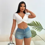 Slim Fit Stretch Denim Shorts for Women Trendy Casual Style Perfect for Summer Outings Wholesale